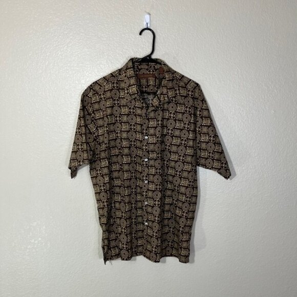 Tori Richard Hawaiian Shirt Medium Button Brown Lawn Cotton Made In USA Vacation - Picture 1 of 4